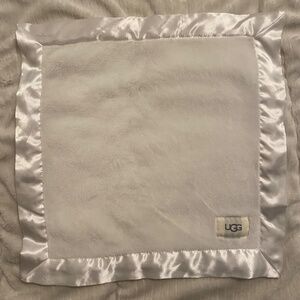 Ugg White Satin Trim Square Baby Security Blanket Lovey